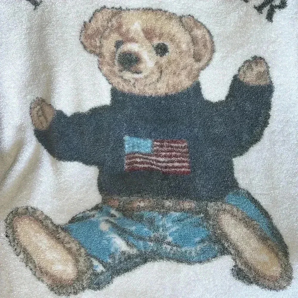 Vintage Polo Ralph Lauren Bear USA Flag Beach Bath Towel 35 